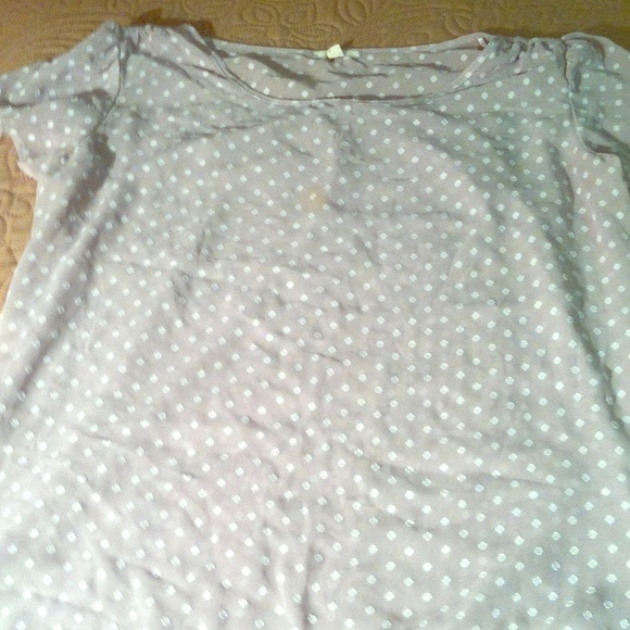grey polka dotted blouse