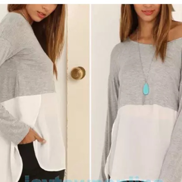 Tops - Loose chiffon grey and cotton top