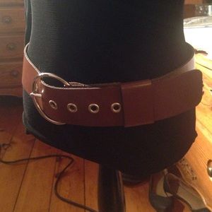 Wide brown faux leather belt with O ring