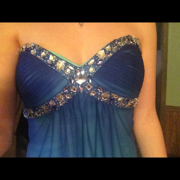 Long Blue Ombré Prom Dress - Picture 2 of 4
