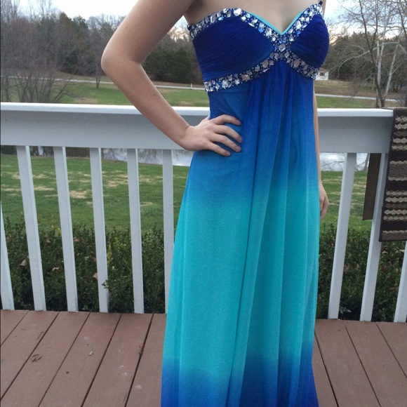 Long Blue Ombré Prom Dress - Picture 3 of 4