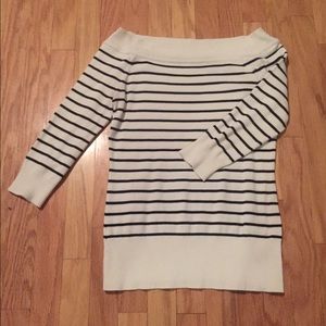 Black and white striped 3/4 length shirt