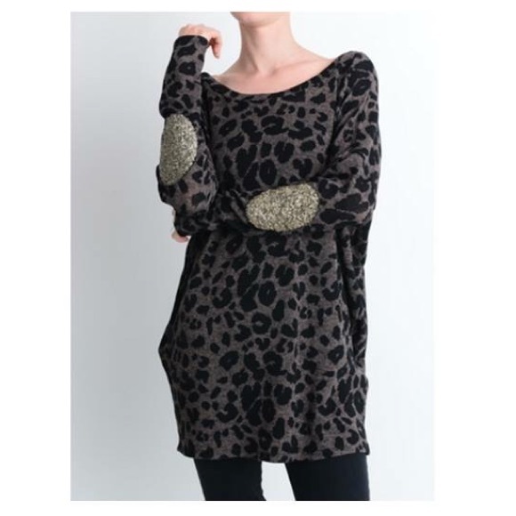 SALE!  Animal Print Top w/ Sequin Arm Patch