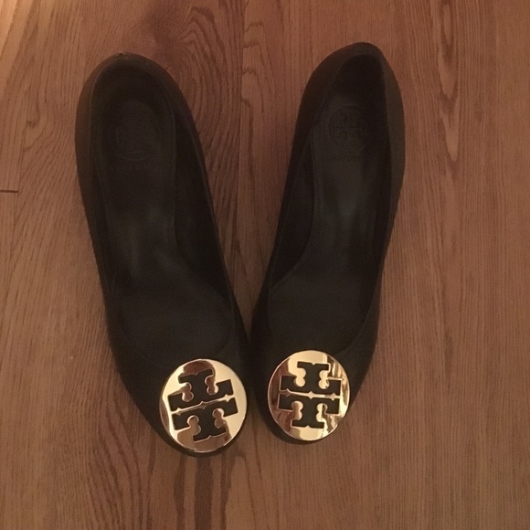 Tory Burch black Sally leather wedges