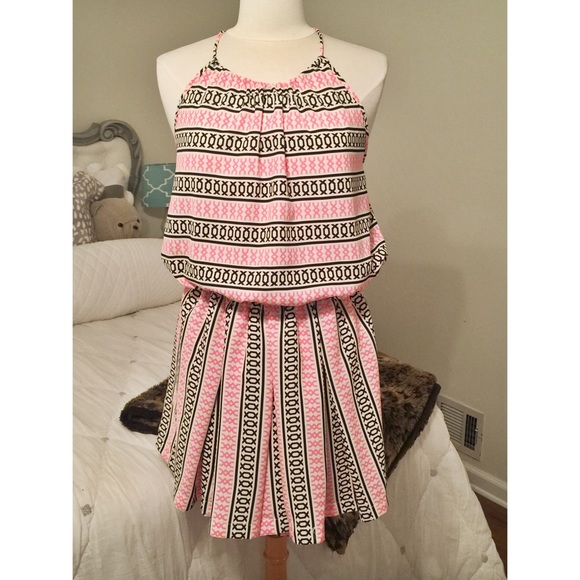 Pink + Black + White Flowy Halter Romper - BNWOT