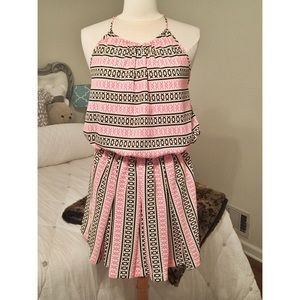 Pink + Black + White Flowy Halter Romper - BNWOT