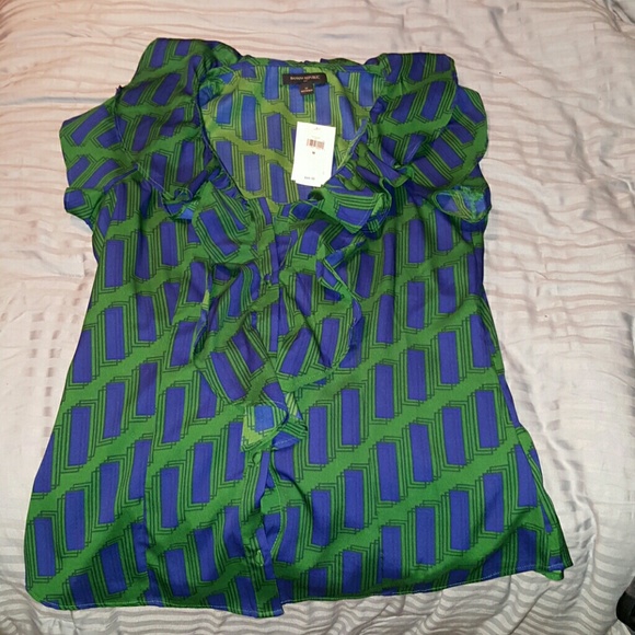 Banana Republic blue & green short sleeve ruffle