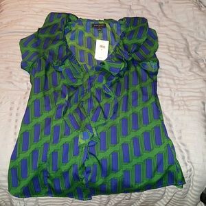 Banana Republic blue & green short sleeve ruffle