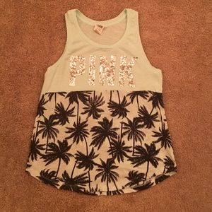 PINK blue bling palm tree tank top