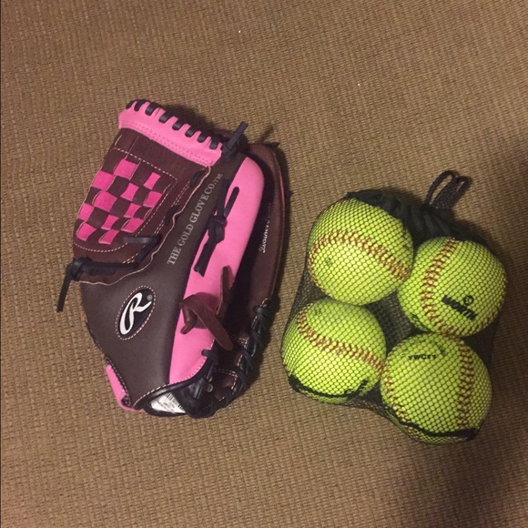 Softball glove and balls