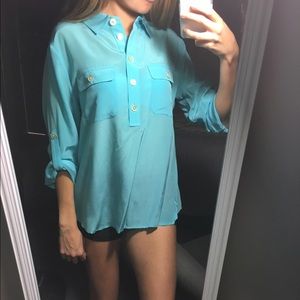 Silk teal collared button down