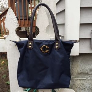 C Wonder Navy Nylon Tote with Gold Accents