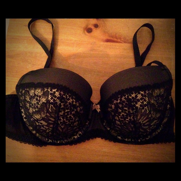 Victoria's Secret Black Lace&Nude Padded Demi Bra