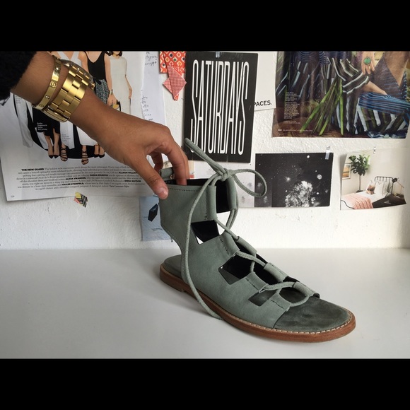 (US 7) Zara Mint Genuine Leather Gladiator Sandals