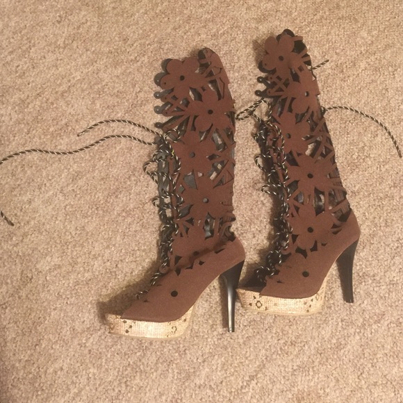 Knee High Lace Up Heels