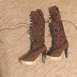 Knee High Lace Up Heels