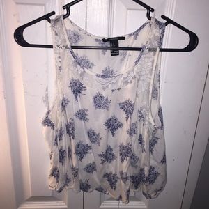 Blue and white floral crop top