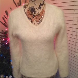 Angora white fuzzy sweater