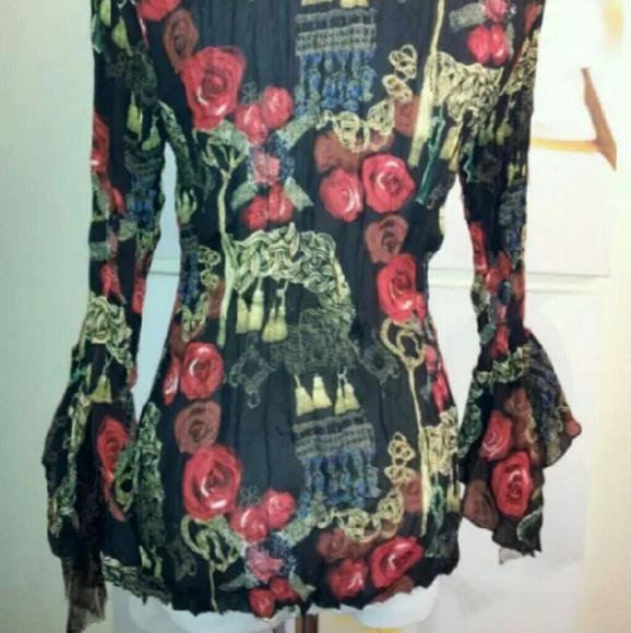 ~NWT~ ruffled lace semi-sheer crinkled blouse - Picture 4 of 4