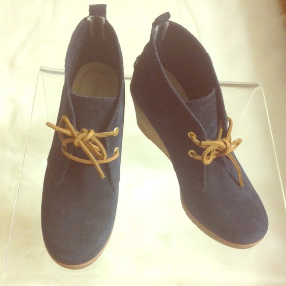 Sperry Top-Sider Navy Suede Wedge Booties 8M