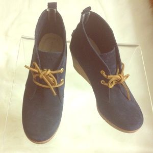 Sperry Top-Sider Navy Suede Wedge Booties 8M