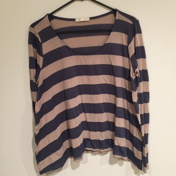 Pink and Grey Striped Long Sleeved Shirt