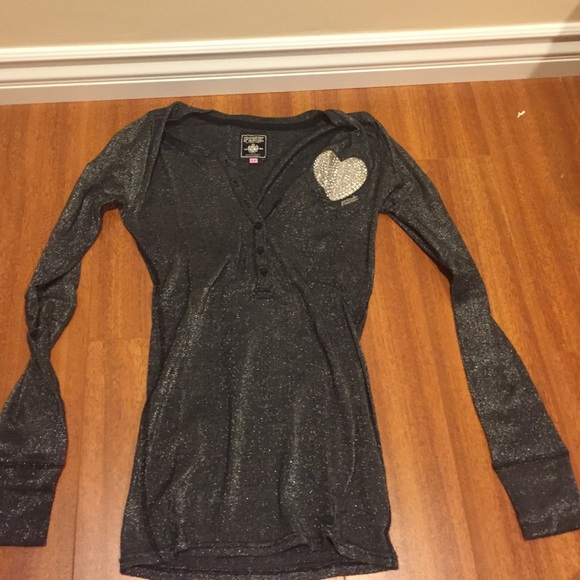 PINK long sleeve tee w/ embellished heart