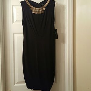 STUNNING Black Party Dress w/ Rustic Gold Neckwear