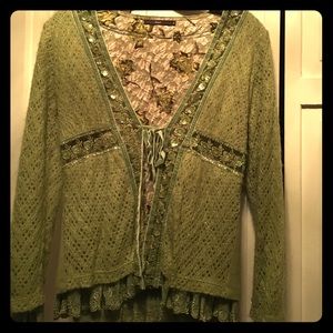 Light green laced detail sweater cardigan