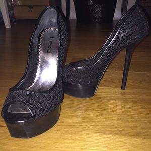 Bebe black lace platform skinny heel size 7.5