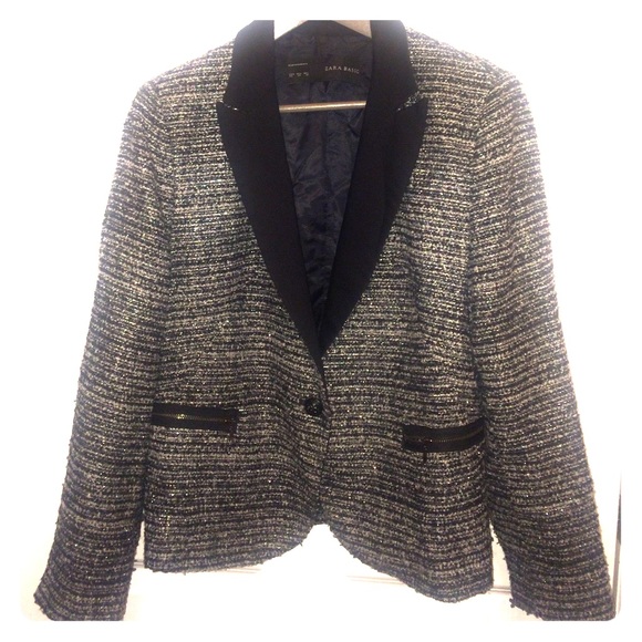 Zara Tweed Blazer with Contrast Lapel - Picture 1 of 4