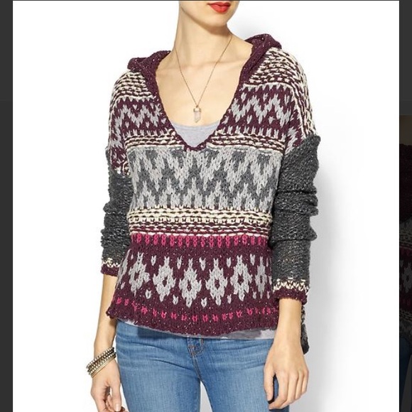 Free people hooded fairisle pullover sweater