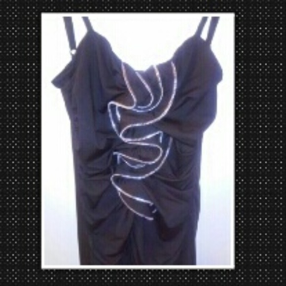 Black Dress w/Embellished Zipper Ruffle