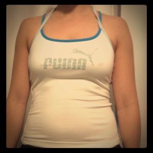 Puma athletic tank/halter, medium, white & blue