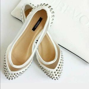 White mesh studded flats