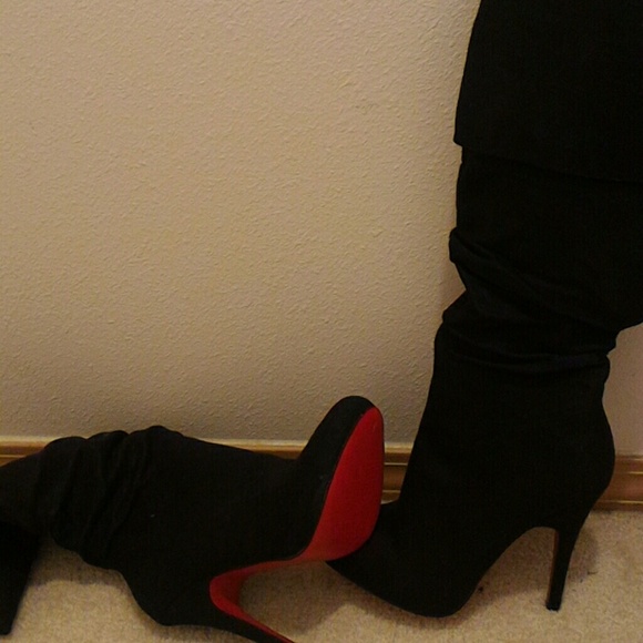 Black High zip up boots red bottoms!
