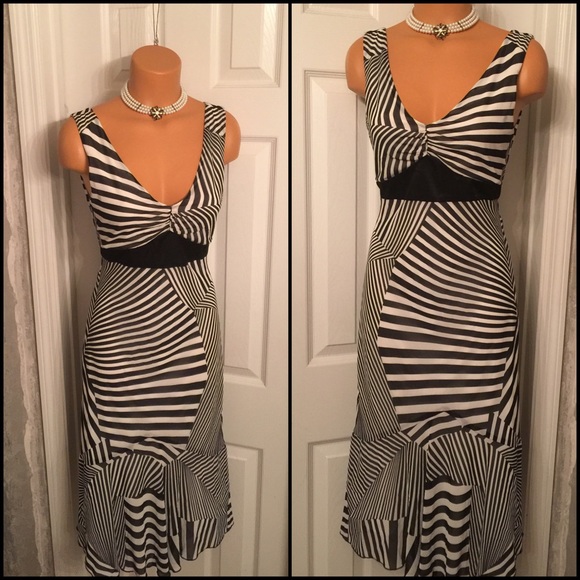 Blk/Wht Zebra Print Pin Stripe Silhouette Drs Sz7