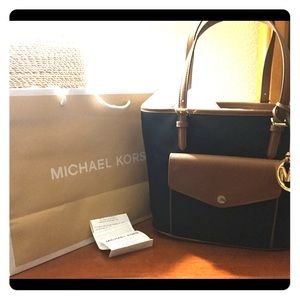 Michael Kors LARGE Black Nylon/Leather Tote