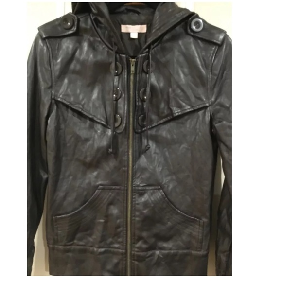 Romeo & Juliet dark brown leather hooded jacket