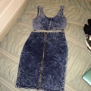 Denim crop top and skirt