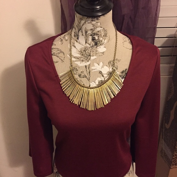 Burgundy Crop Top With Belled Sleeves