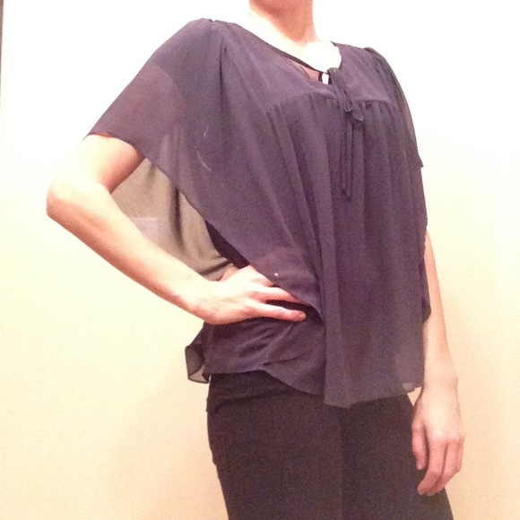 GENTLEFAWN sheer chiffon navy blouse SMALL - Picture 2 of 4