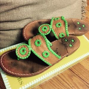 JACK ROGERS / nude and green palm beach jacks