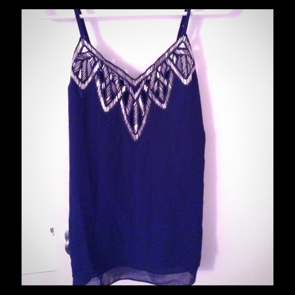 Navy beaded blouse shirt -NWT Great Gift