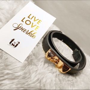 Black Faux Leather Double Wrap Bracelet