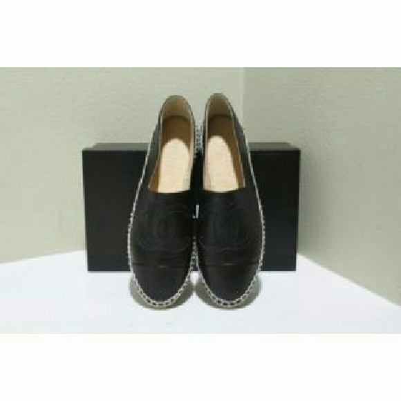Black leather espadrilles