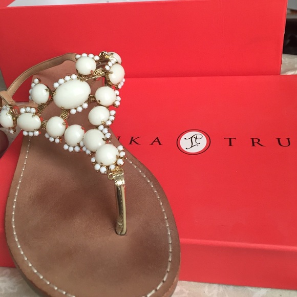 Ivanka trump ivory embellished, leather sandal.