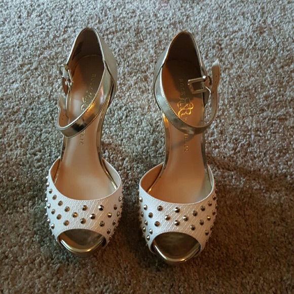 Gold and white heels