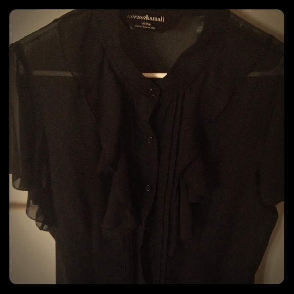Plus-size Black Sheer Ruffle Blouse