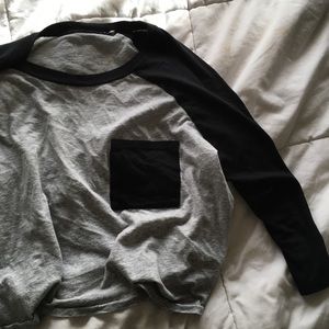 black and gray cropped baseball tee